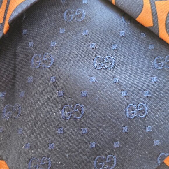 Gucci Men's Orange & Navy Blue Tie 100% Silk Pattern Made in Italy (New) - Picture 4 of 7